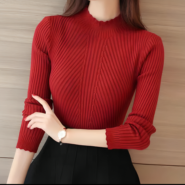 Mulonu® Women Mock Neck Ruffles Sweater Long Sleeve Knitted