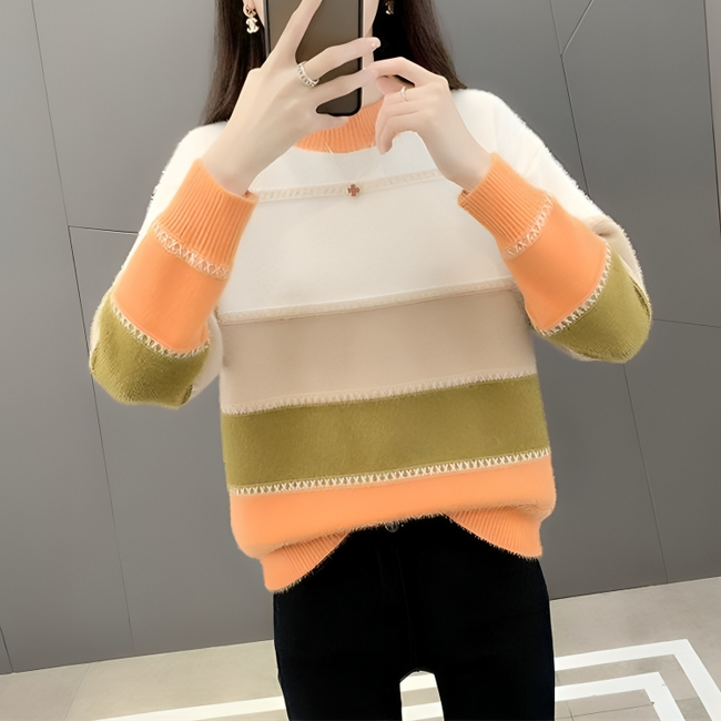 Mulonu® Mink Fleece Half High Neck Loose Women's Knitted Sweater
