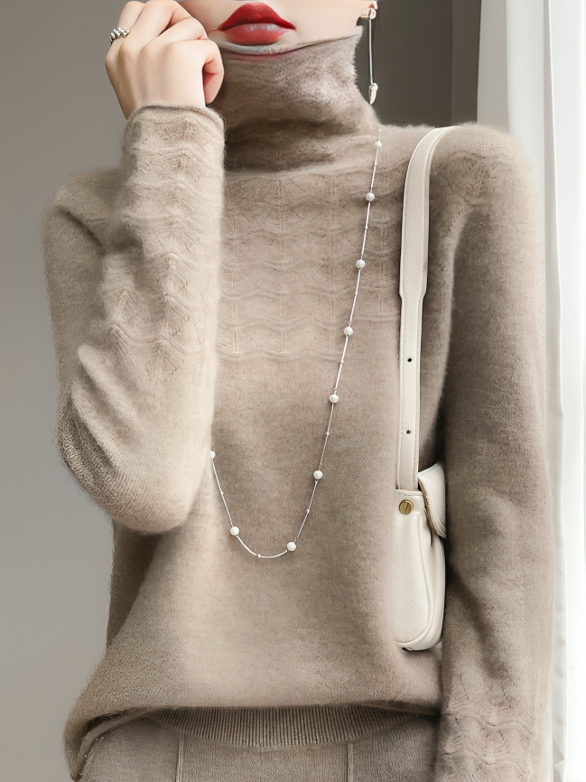 Mulonu® 100% Wool Sweater Turtleneck Hollow Long Sleeves