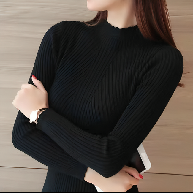 Mulonu® Women Mock Neck Ruffles Sweater Long Sleeve Knitted