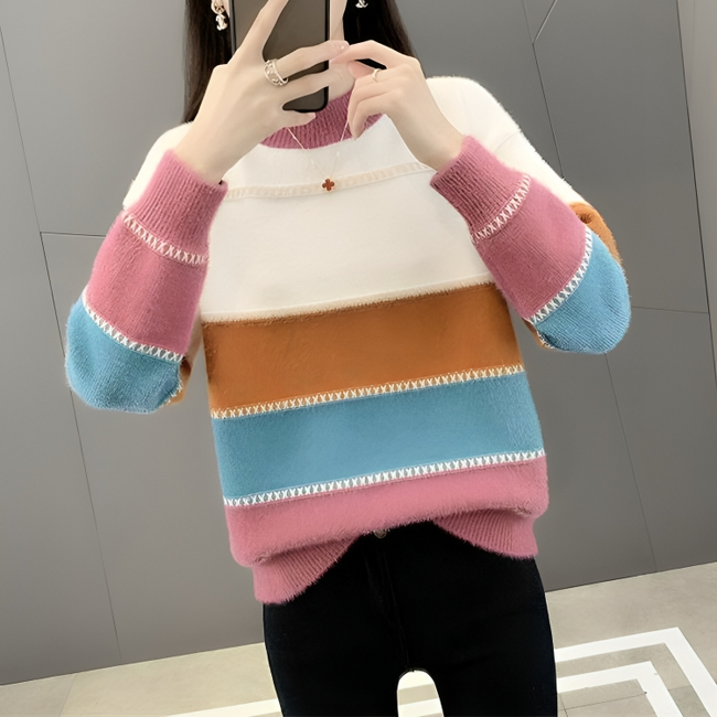 Mulonu® Mink Fleece Half High Neck Loose Women's Knitted Sweater