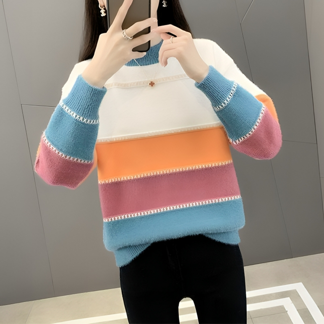 Mulonu® Mink Fleece Half High Neck Loose Women's Knitted Sweater