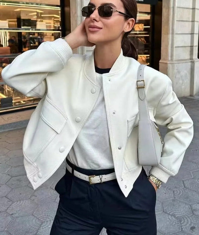 Mulonu® Women's Bomber Jacket with Pockets – Vintage Style, Front Button