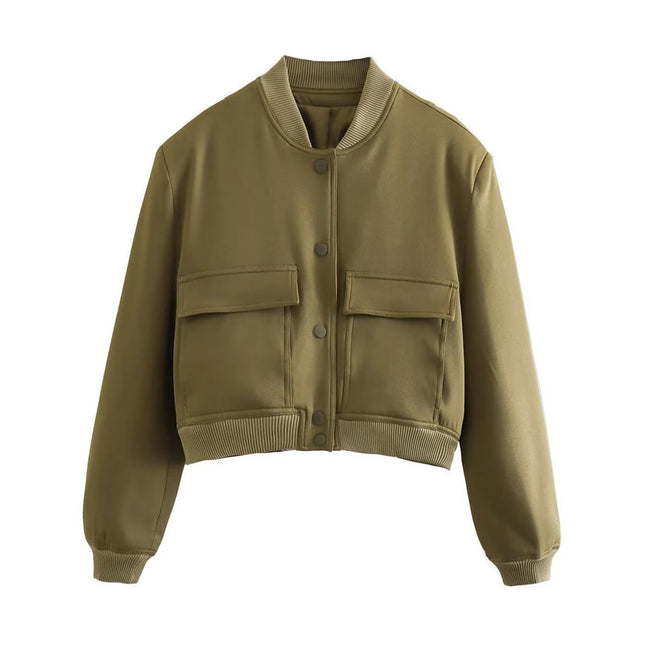 Mulonu® Women's Bomber Jacket with Pockets – Vintage Style, Front Button