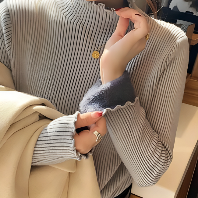 Mulonu® Winter Women Ruffles Mock Neck Sweater Thicken Fleece Warm