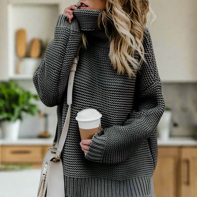 Mulonu® Loose Solid color Turtleneck Sweater for Women