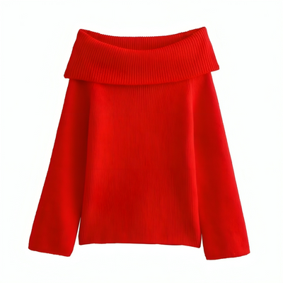 Mulonu® Women Off Shoulder Sweater Long Sleeve Knitted Pullover