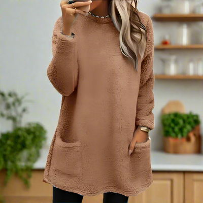Mulonu® Women Sweater Winter Stylish Fleece with Pocket Mid-length