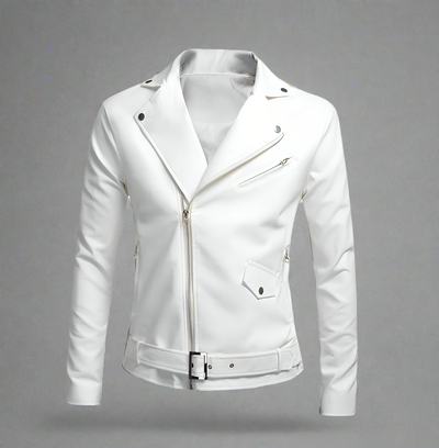 Mulonu® Black White Slim Fit Men Leather Jacket