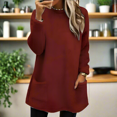 Mulonu® Women Sweater Winter Stylish Fleece with Pocket Mid-length