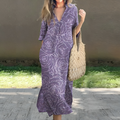 Mulonu® Printed Long Dress Women V Neck Half Sleeve Maxi Dress