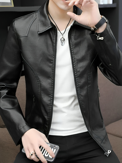 Mulonu® New Men Leather Jackets Lapel Zipper Coat