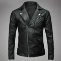 Mulonu® Black White Slim Fit Men Leather Jacket