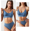 Mulonu® Seamless Bra Set: Sexy Thong, Low Waist Panties, Wire-Free Sports Bralette - Cotton Lingerie