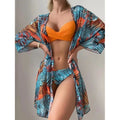 Mulonu® 2024 Bikini Set: Push Up Twist Print Swimsuit with Long Sleeve Cover Up