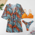 Mulonu® 2024 Bikini Set: Push Up Twist Print Swimsuit with Long Sleeve Cover Up