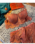 Mulonu® Embroidery Sexy Underwear Set: Lace Brassiere, Deep V Push-Up Bra, and Panties