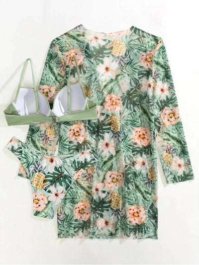 Mulonu® Three-Piece Bikini Set with Beach Skirt: Ruffle Biquini Bathing Suit for Summer Beach Wear