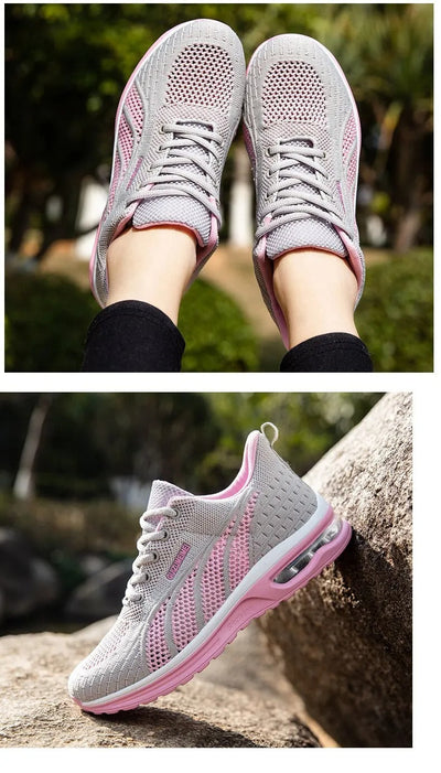 Women's Breathable Running Shoes: Mesh, Air Cushion, Lace-Up for Outdoor Training