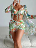 Mulonu® Floral Print Three-Piece Bikinis Set: New Summer Sexy Swimwear for Beach Adventures