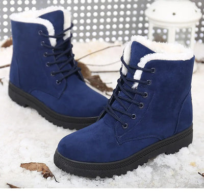 English Style Winter Boots 2023: Ankle Snow Boots with Fur, Low Heels for Women's Fashion