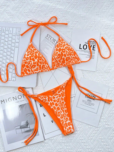 Mulonu® Leopard Wrap Bikini: Sexy Two-Piece Lace-up Swimwear Set for Beach Outfits