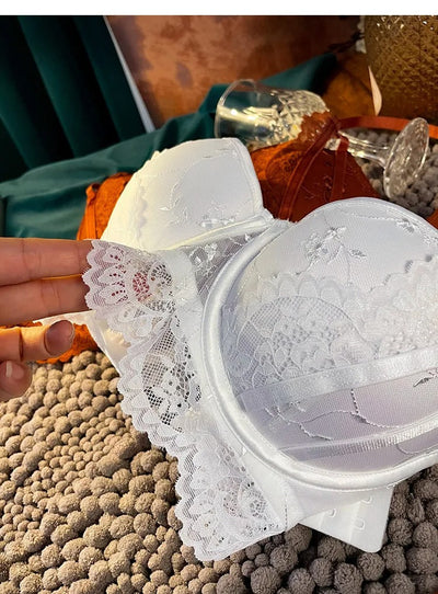 Mulonu® Embroidery Sexy Underwear Set: Lace Brassiere, Deep V Push-Up Bra, and Panties