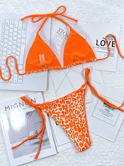Mulonu® Leopard Wrap Bikini: Sexy Two-Piece Lace-up Swimwear Set for Beach Outfits