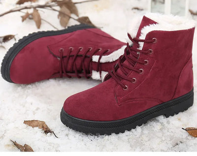 English Style Winter Boots 2023: Ankle Snow Boots with Fur, Low Heels for Women's Fashion