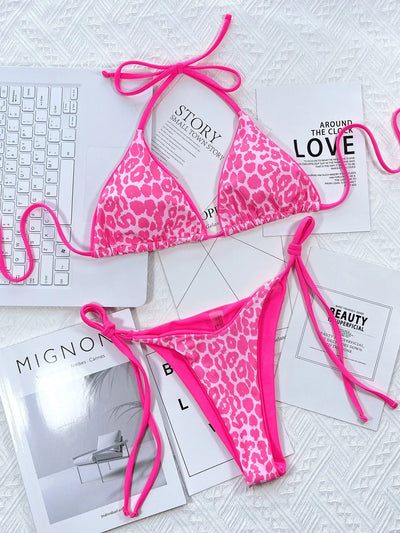 Mulonu® Leopard Wrap Bikini: Sexy Two-Piece Lace-up Swimwear Set for Beach Outfits