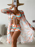 Mulonu® 2024 Bikini Set: Push Up Twist Print Swimsuit with Long Sleeve Cover Up