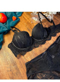 Mulonu® Embroidery Sexy Underwear Set: Lace Brassiere, Deep V Push-Up Bra, and Panties