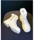 2024 Winter Chic: Plush Warm Black and White Snow Boots with Hard Sole - Stylish Flat Shoes for Women