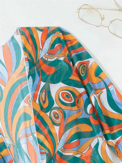 Mulonu® 2024 Bikini Set: Push Up Twist Print Swimsuit with Long Sleeve Cover Up