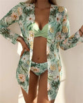 Mulonu® 2024 Bikini Set: Push Up Twist Print Swimsuit with Long Sleeve Cover Up