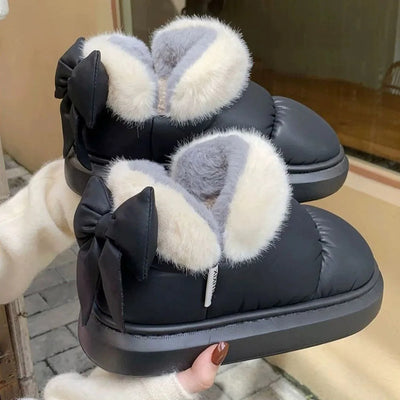 Warm Winter Ankle Boots: Outdoor, Non-slip Thick Sole, Furry Bow, Waterproof, Plush for Women