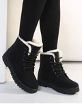 English Style Winter Boots 2023: Ankle Snow Boots with Fur, Low Heels for Women's Fashion