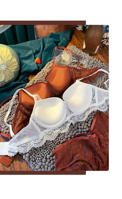 Mulonu® Embroidery Sexy Underwear Set: Lace Brassiere, Deep V Push-Up Bra, and Panties