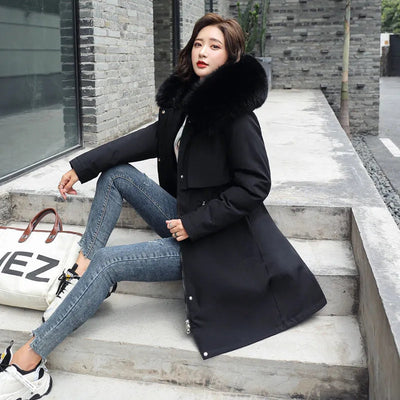 Winter Women's Hooded Parka: Warm, Loose Fit, Fur Collar, Snow Wear