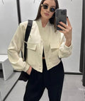 Mulonu® Women's Bomber Jacket with Pockets – Vintage Style, Front Button