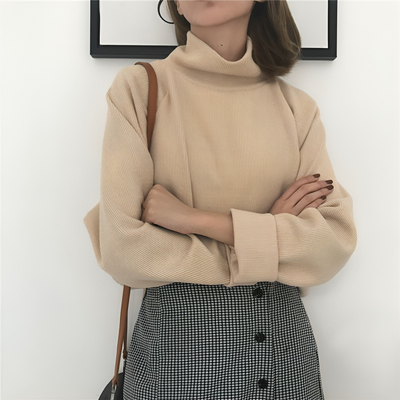 Mulonu® Turtleneck Knitted Sweater Women Loose Solid Soft Warm