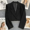 Mulonu® Black Cropped Women Blazers Notched Collar