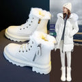 2024 Winter Chic: Plush Warm Black and White Snow Boots with Hard Sole - Stylish Flat Shoes for Women