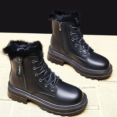 2024 Winter Chic: Plush Warm Black and White Snow Boots with Hard Sole - Stylish Flat Shoes for Women