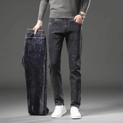 Mulonu® Winter Fleece Thick Warm Men Jeans, Elastic Denim Pants