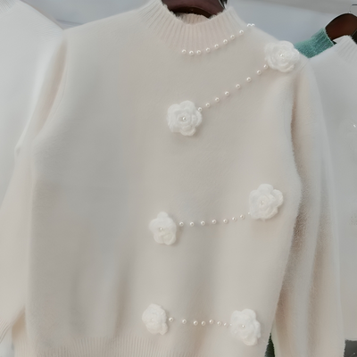 Mulonu® Mink Fleece 3D Flower Half High Collar Slim Women's Sweater