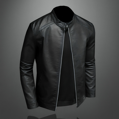 Mulonu® Leather Jacket Men Stand Collar Slim Fit