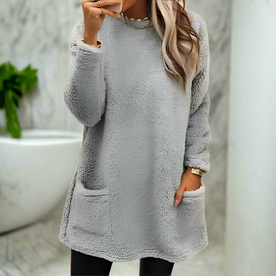 Mulonu® Women Sweater Winter Stylish Fleece with Pocket Mid-length