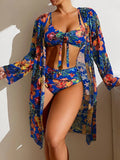 Mulonu® 3-Piece Beachwear Set: Push-Up Bikini + Long-Sleeved Mesh Smock in Various Colors