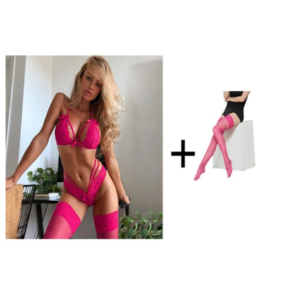 Mulonu® 3-Piece Sexy Lingerie Set: Erotic Lace Bra Teddy, Panties, Bandage Underwear